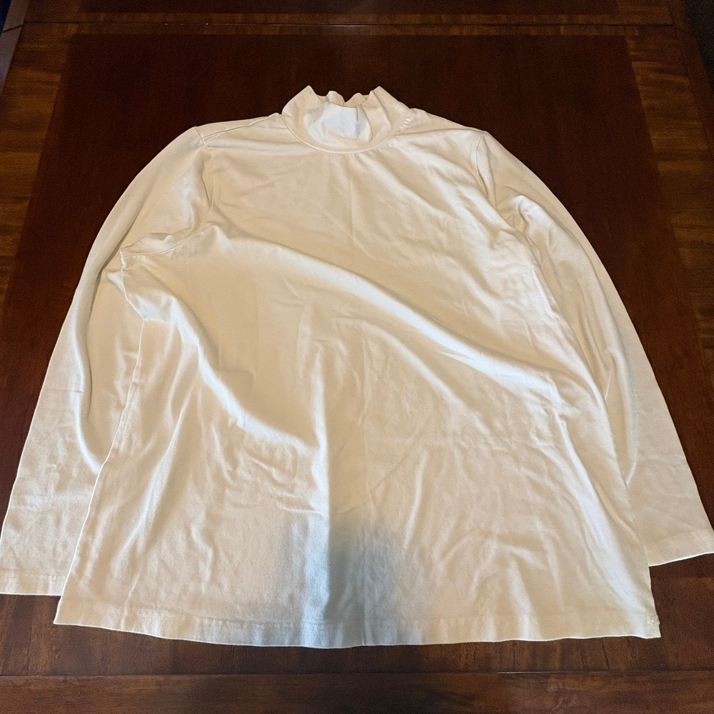Bob Mackie Wearable Art Mock Neck Long Sleeve Cream Minimalist Top XL